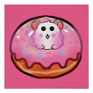 Süße Kawaii-Hamster in rosa glasierter Donut-Kunst Poster