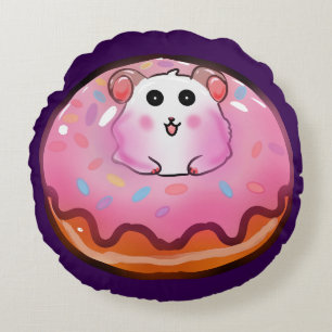 Süße Kawaii-Hamster in rosa glasierter Donut-Kunst Rundes Kissen