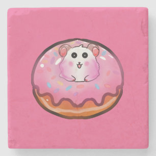 Süße Kawaii-Hamster in rosa glasierter Donut-Kunst Steinuntersetzer