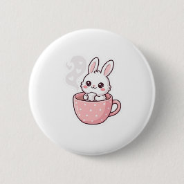 : Süße Kawaii-Häschen-in-Teetasse-Taste. Button