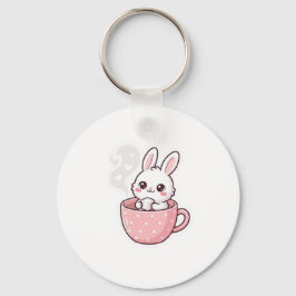 : Süße Kawaii-Häschen-in-Teetasse-Taste. Schlüsselanhänger