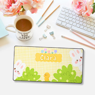 Süße Kawaii-Häschen-Pastell-Frühlingsblumen Schreibtischunterlage