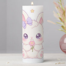Süße Kawaii-Häschen- und rosa Blumen-Glas-Kerze