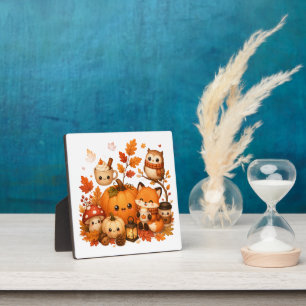Süße Kawaii Herbst-Kürbis-Fuchs-Eule Herbsttiere Fotoplatte