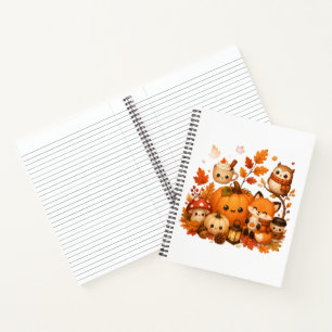 Süße Kawaii Herbst-Kürbis-Fuchs-Eule Herbsttiere Notizbuch