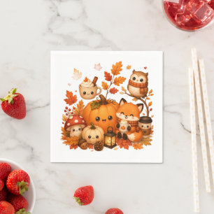 Süße Kawaii Herbst-Kürbis-Fuchs-Eule Herbsttiere Serviette