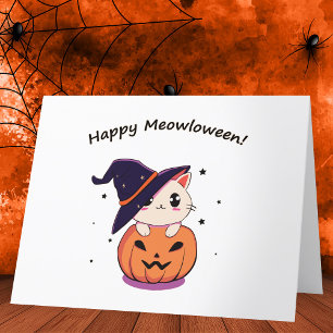Süße Kawaii Hexenkatze in Halloween-Kürbis Dankeskarte