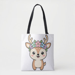 Süße Kawaii-Hirsche mit Blumenkrone Cartoon-Illust