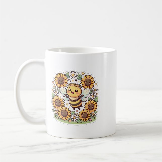 Süße Kawaii Hummel Sonnenblume Kaffeetasse (Links)
