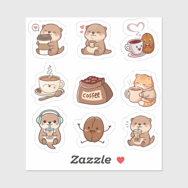 Süße Kawaii-Kaffeefischotter-Aufkleberbögen Aufkleber (Blatt)