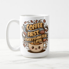 Süße Kawaii-Kaffeetasse – „Kaffee zuerst, alles an Kaffeetasse