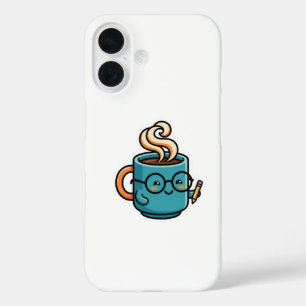 Süße Kawaii-Kaffeetasse mit Lesebrille Sma iPhone 16 Hülle
