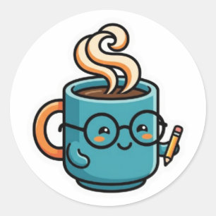 Süße Kawaii-Kaffeetasse mit Lesebrille Sticker