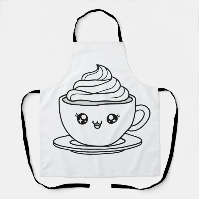 Süße Kawaii-Kaffeetassen-Illustration Schürze (Vorderseite)
