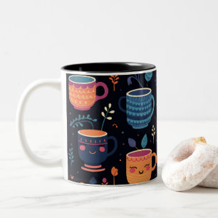 Süße Kawaii-Kaffeetassen mit lächelnden Gesichtern Zweifarbige Tasse