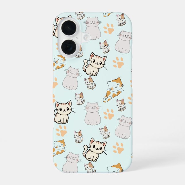 Süße Kawaii-Kätzchen & Pfoten iPhone 16 Hülle  (Rückseite)