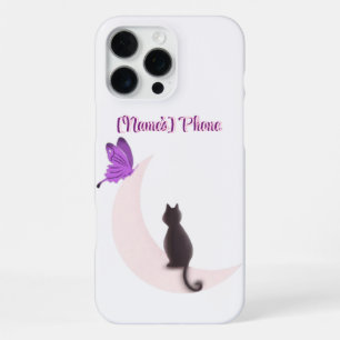 Süße Kawaii-Katze auf dem Mond mit Schmetterling B iPhone 16 Pro Max Hülle
