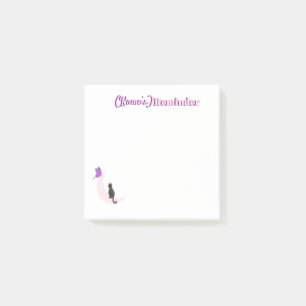 Süße Kawaii-Katze auf dem Mond mit violettem Schme Post-it Klebezettel