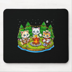Süße Kawaii-Katze Camping Natur Lagerfeuer Outdoor Mousepad