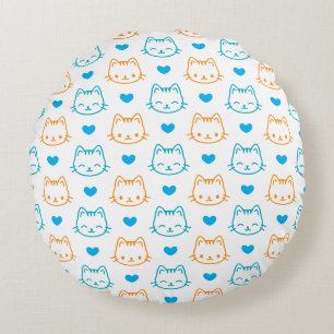 Süße Kawaii-Katze Herz Muster Pastell Kinderkinder Rundes Kissen