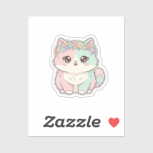 Süße Kawaii-Katze mit Blumenkrone Aufkleber