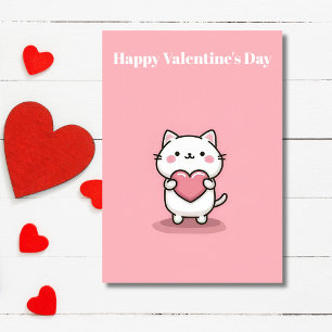 Süße Kawaii-Katze mit Herz Valentinstagskarte Karte