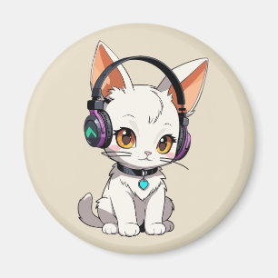 Süße Kawaii-Katze mit Kopfhörern Magnet