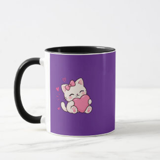 Süße Kawaii-Katze mit rosa Herz-Tasse Tasse