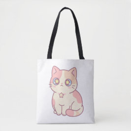 Süße Kawaii-Katze mit Sternenaugen Cartoon-Illustr