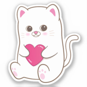 Süße Kawaii-Katze Rosa Herz Valentinstag Aufkleber
