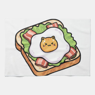Süße Kawaii-Katze Spiegelei auf Toast Illustration Geschirrtuch