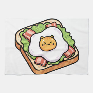 Süße Kawaii-Katze Spiegelei auf Toast Illustration Geschirrtuch