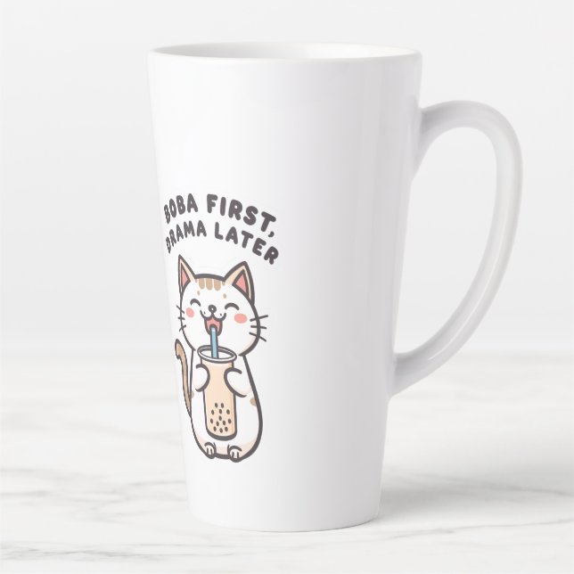 Süße Kawaii-Katze trinkt Bubble Tea Milchtasse (Rechts)