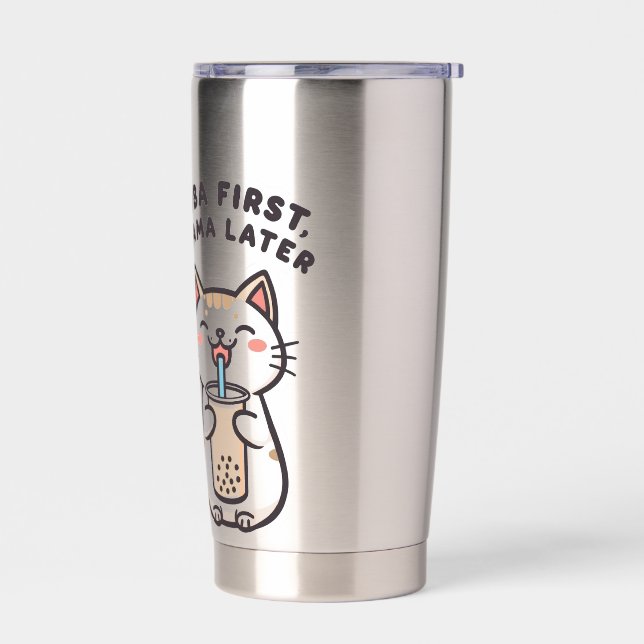 Süße Kawaii-Katze trinkt Bubble Tea Thermobecher (Links)