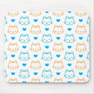 Süße Kawaii-Katze und Herzen Pastell-Muster Mousepad
