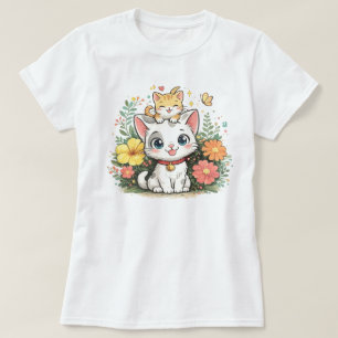 Süße Kawaii-Katzen-Blumen-Illustration Adorable T-Shirt