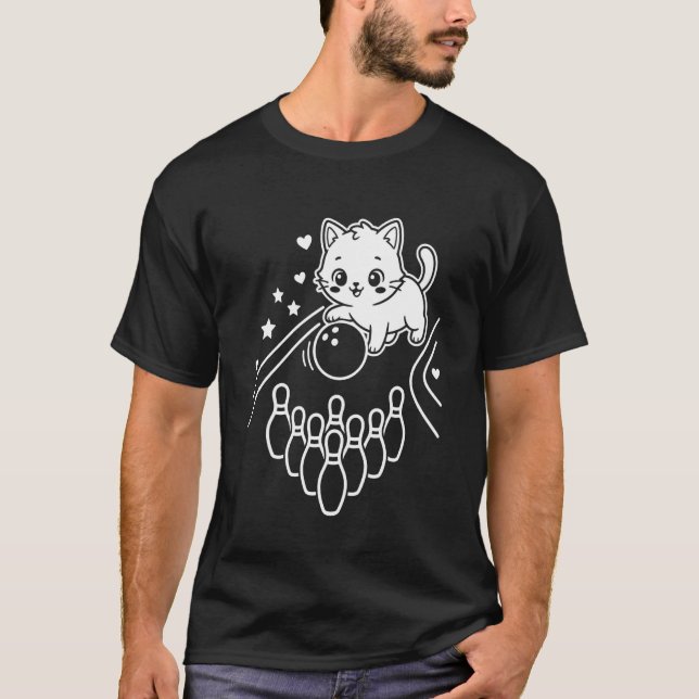 Süße Kawaii-Katzen-Bowling-Langarm T-Shirt (Vorderseite)