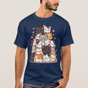 Süße Kawaii-Katzen-Cartoon-Anime-Katzen-Freund T-Shirt