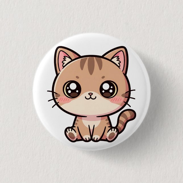 Süße Kawaii-Katzen-Chibi-Illustration Button (Vorderseite)