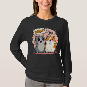 Süße Kawaii-Katzen-Comic sagt Wow und Hi Langarm T-Shirt