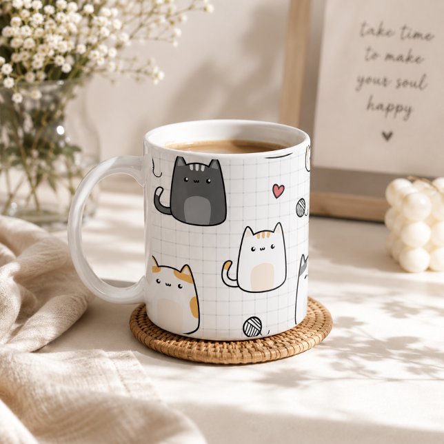 Süße Kawaii-Katzen-Muster-Kaffeetasse Kaffeetasse (Cute Kawaii Cat Pattern Coffee Mug)
