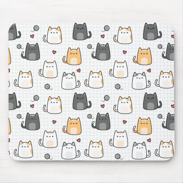 Süße Kawaii-Katzen-Muster-Mauspad Mousepad (Vorne)