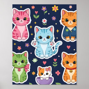Süße Kawaii Katzen Neko Lustige Kätzchen Katzenlie Poster