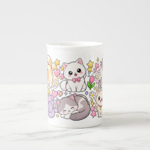 Süße Kawaii Katzen – Pastellfarben, Spielend & Anb Prozellantasse