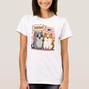 Süße Kawaii-Katzen sagen Wow und Hi Comic-Art T-Shirt
