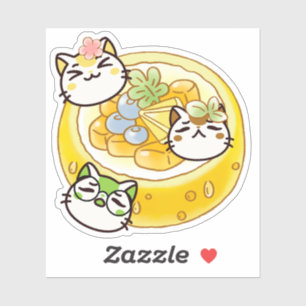 Süße Kawaii-Katzen und japanischer Käsescheiben Aufkleber