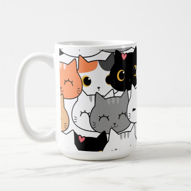 Süße Kawaii-Katzengesichter-Muster  Kaffeetasse (Links)