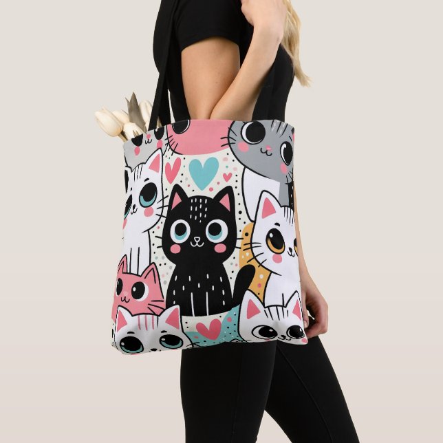 Süße Kawaii-Katzengesichter und Herzen Whimsical (Von Nahem)