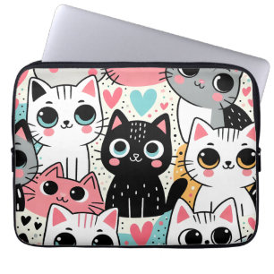 Süße Kawaii-Katzengesichter und Herzen Whimsical Laptopschutzhülle