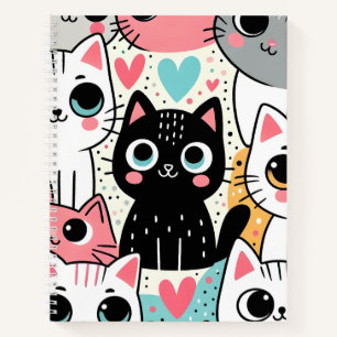 Süße Kawaii-Katzengesichter und Herzen Whimsical Notizbuch